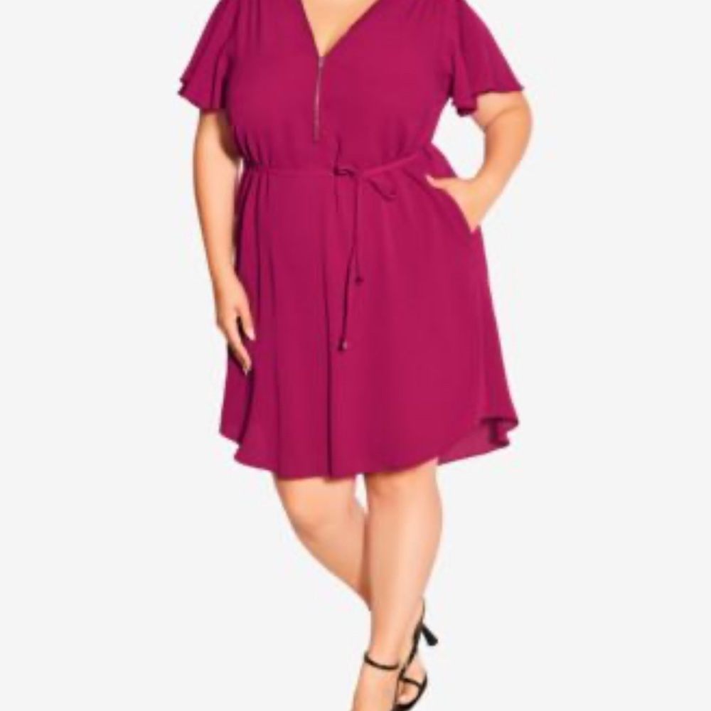 City Chic Fuchsia V-Neck Dress